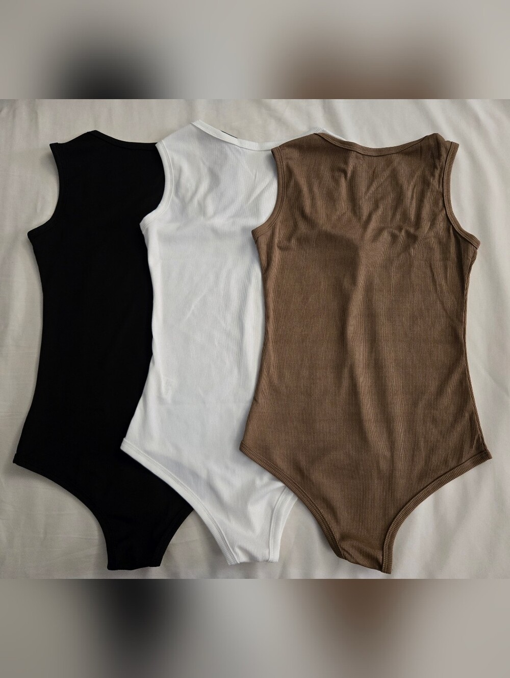 NEW Ribbed Tank Bodysuit Trio - Black, White & Brown (Medium) - Picture 4 of 6